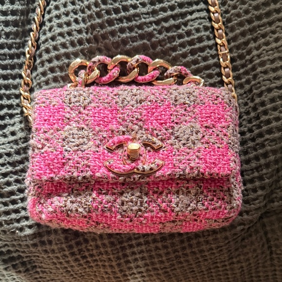 CHANEL Pink and Gray Tweed Mini Bag - Picture 1 of 9
